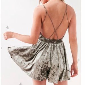 Urban Outfitters Silver Velvet Fit & Flare Romper